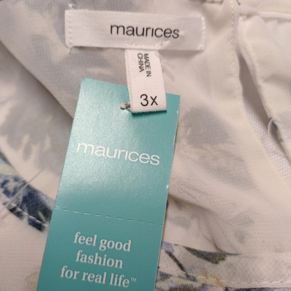 Maurices Wns Boho Floral Smocked White Blue Ruffle Sleeveless Blouse Size 3X NWT - Picture 7 of 8